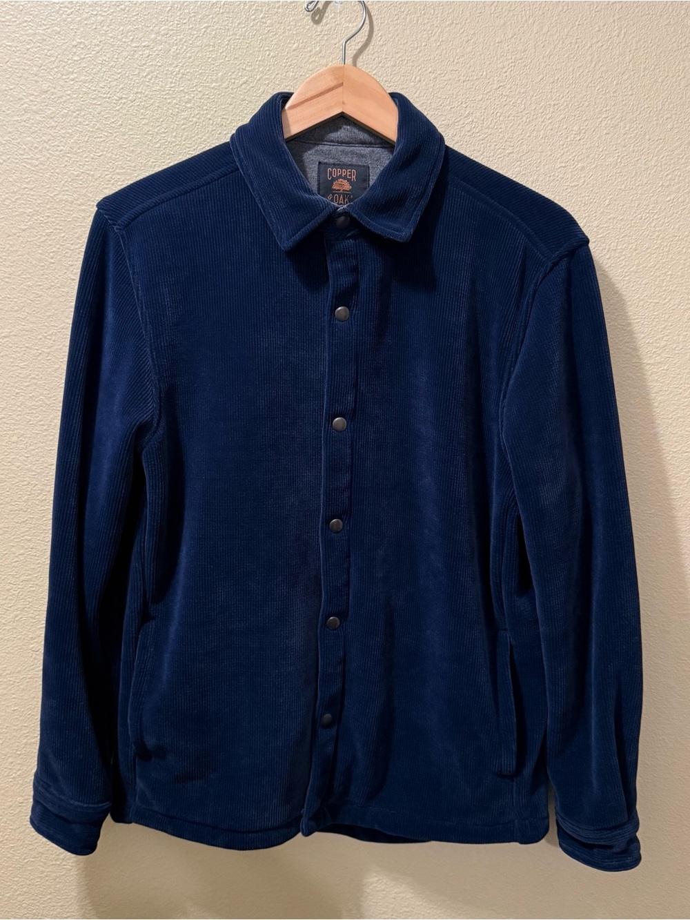 Men’s Small Copper & Oak Navy Blue Heavyweight Fleece Jacket w/ Snap Buttons